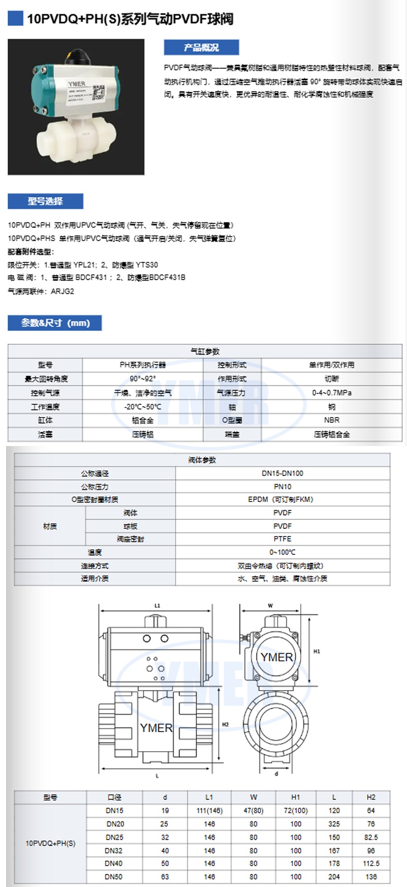 YMER易觅尔PVDF气动球阀耐酸碱双由令球阀 塑料球阀 耐高温耐酸碱